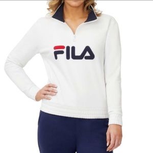 Fila white sweatshirt w logo red and blue zip neck New With Tags